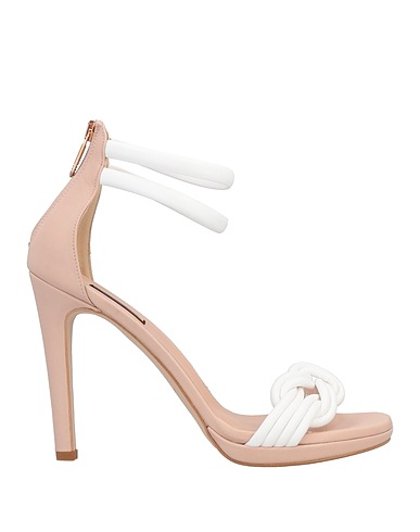 ANDREA PINTO Sandals White Soft Leather, Textile fibers