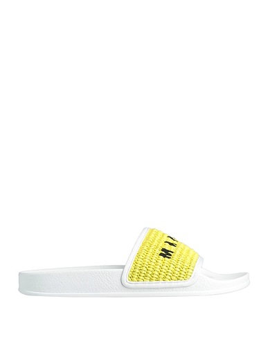 MARNI Sandals Lime green Textile fibers, Natural raffia