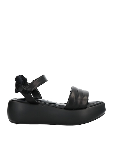 STELE Sandals Black Soft Leather, Textile fibers