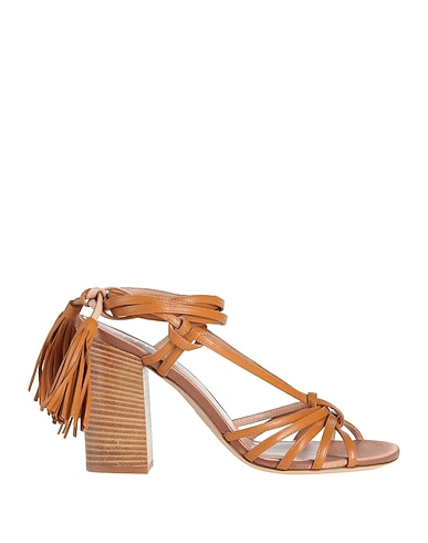 LELLA BALDI Sandals Camel Soft Leather, Textile fibres