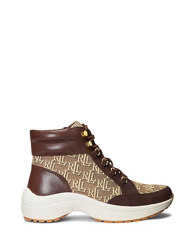 LAUREN RALPH LAUREN Sneakers RYLEE MONOGRAM JACQUARD HIGH-TOP SNEAKER
 Brown 52% Textile fibers, 48% Bovine leather