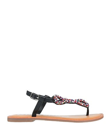 GIOSEPPO Flip flops Black Leather, Textile fibers