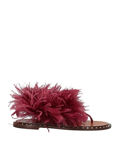 VALENTINO GARAVANI Flip flops PORPORA Leather, Rooster feathers, Ostrich feathers, Turkey feathers
