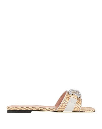 POLLINI Sandals Platinum Leather, Synthetic raffia
