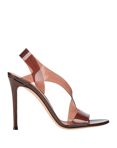 GIANVITO ROSSI Sandals Brown Leather, Other Fibres