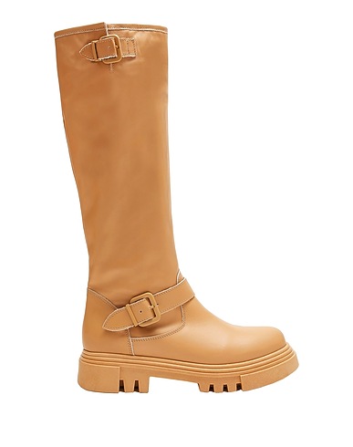 8 by YOOX Stivali LEATHER BIKER TALL BOOTS  Sabbia 100% Pelle di vitello