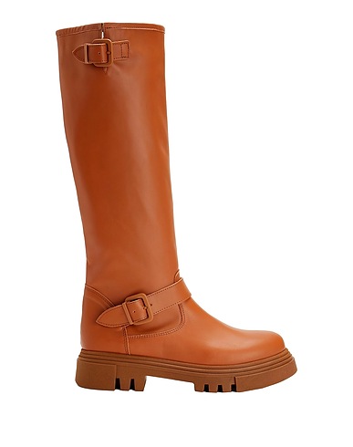 8 by YOOX Boots LEATHER BIKER TALL BOOTS  Tan 100% Calfskin