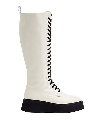 8 by YOOX Boots LEATHER PLATFORM TALL LACE-UP BOOTS
 White 100% Cow leather