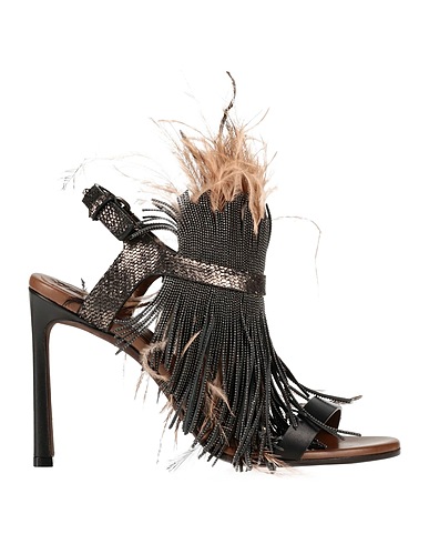 BRUNELLO CUCINELLI Sandals Bronze Soft Leather, Brass, Feather