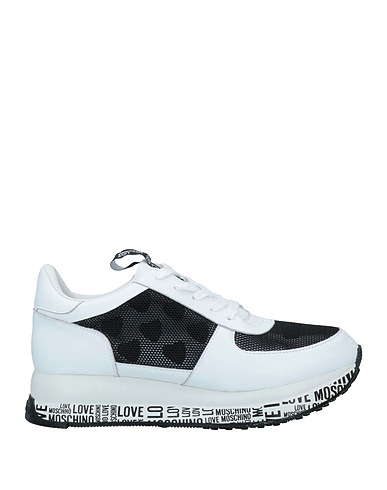LOVE MOSCHINO Sneakers White Leather, Textile fibers