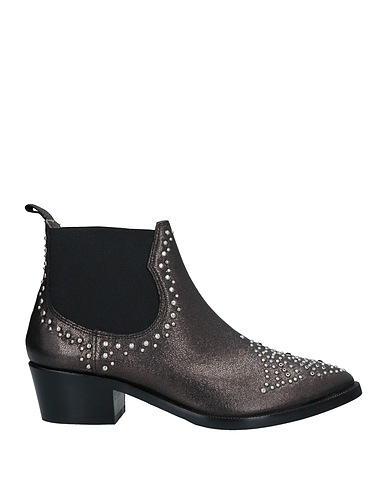JANET & JANET Ankle boot Charcoal Soft Leather, Textile fibers