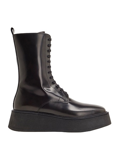 8 by YOOX Ankle boot POLISHED LEATHER PLATFORM COMBAT BOOT
 Black 100% Calfskin