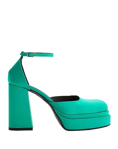 8 by YOOX Court SATIN PLATFORM LACE-UP PUMPS
 Emerald green 100% Polyester