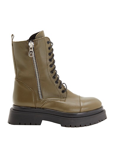 8 by YOOX Ankle boot LEATHER ZIP LACE-UP BOOTS
 Military green 100% Calfskin