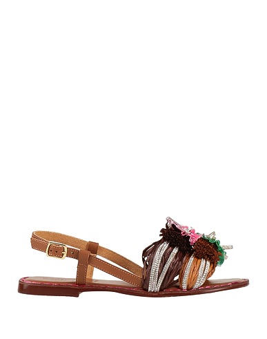 CAFèNOIR Sandals Brown Soft Leather, Textile fibres