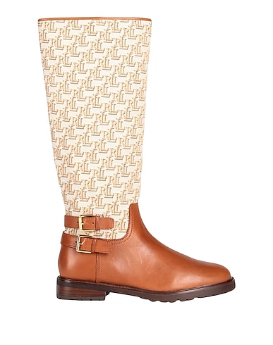 LAUREN RALPH LAUREN Boots EMELIE MONOGRAM JACQUARD RIDING BOOT Beige 60% Textile fibres, 40% Bovine leather