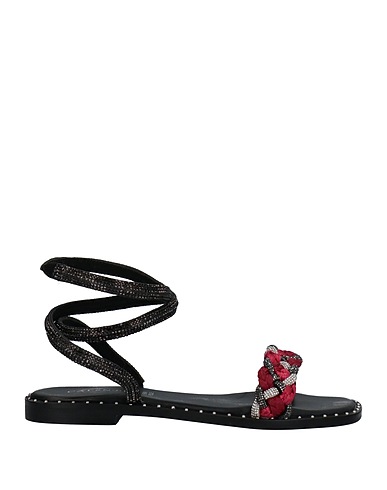 CAFèNOIR Sandals Black Soft Leather, Textile fibres