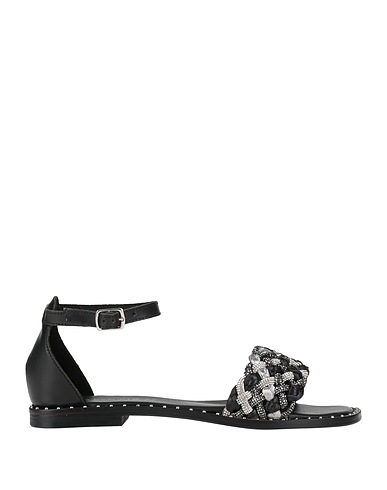 CAFèNOIR Sandals Black Soft Leather, Textile fibres