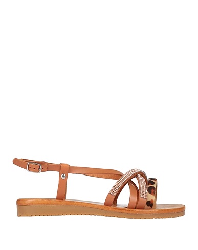 MOVIDA'S Sandals Tan Soft Leather, Textile fibers