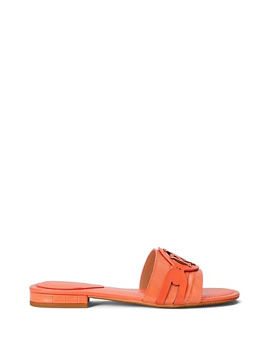 LAUREN RALPH LAUREN Sandals ALEGRA CROCODILE-EMBOSSED LEATHER SANDAL
 Salmon pink 100% Soft Leather