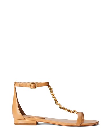 LAUREN RALPH LAUREN Sandals Camel 100% Soft Leather