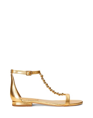 LAUREN RALPH LAUREN Sandals ELISE METALLIC NAPPA LEATHER SANDAL
 Gold 100% Soft Leather