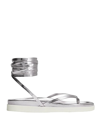 8 by YOOX Flip flops LACE-UP FLAT TOE-POST SANDALS
 Silver 55% Polyurethane, 45% Polyester