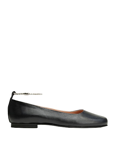 8 by YOOX Ballet flats LEATHER FLAT WITH RHINESTONE ANKLET DETAIL
 Black 100% Ovine leather