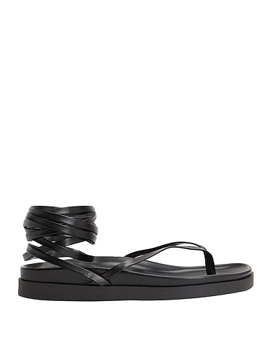 8 by YOOX Flip flops LACE-UP FLAT TOE-POST SANDALS Black 60% Polyester, 40% Polyurethane