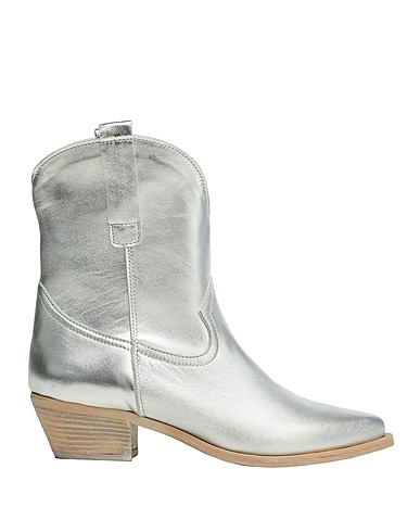 8 by YOOX Ankle boot LEATHER WESTERN BOOT Silver 100% Calfskin