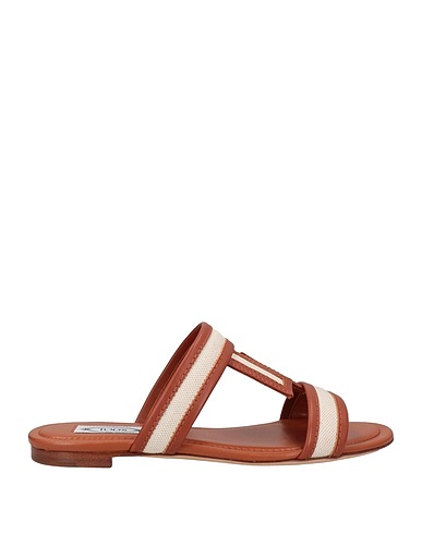 TOD'S Sandals Brown Soft Leather, Textile fibers