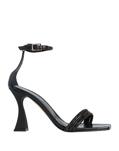 BRAWN'S Sandals Black Leather, Textile fibres