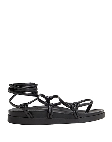 8 by YOOX Flip flops LEATHER LACE-UP FLAT TOE-POST SANDALS
 Black 60% Polyester, 40% Polyurethane
