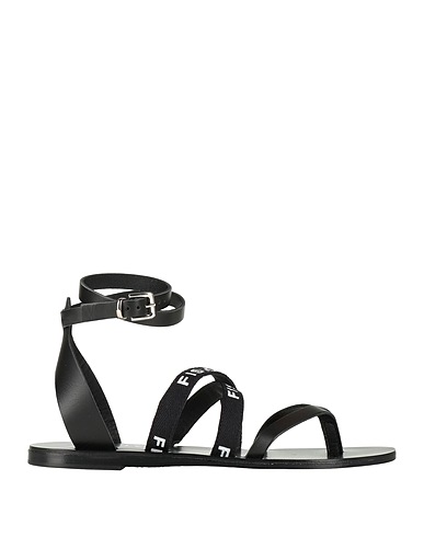 FISICO Flip flops Black Soft Leather, Textile fibers