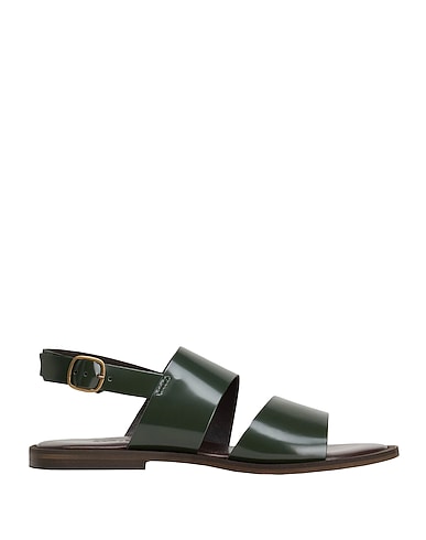 8 by YOOX Sandals POLISH LEATHER MULTI-STRAP SANDAL Dark green 100% Calfskin