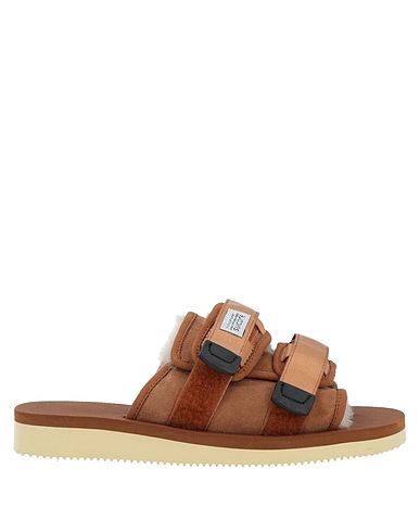 SUICOKE Sandals Brown Leather, Shearling, Textile fibres