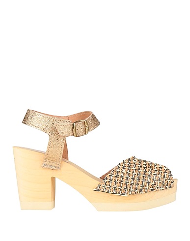 ROSAMUNDA Mules and clogs Gold Textile fibers, Soft Leather