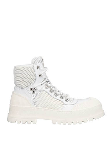 MICH SIMON Ankle boot White Soft Leather, Textile fibres