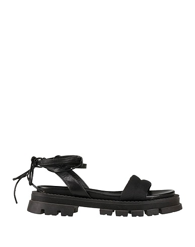JANET & JANET Sandals Black Textile fibres, Soft Leather