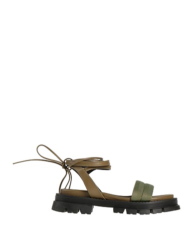 JANET & JANET Sandales Vert militaire Fibres textiles, Cuir
