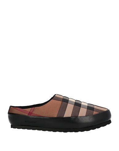 BURBERRY Mules and clogs Brown Leather, Textile fibers