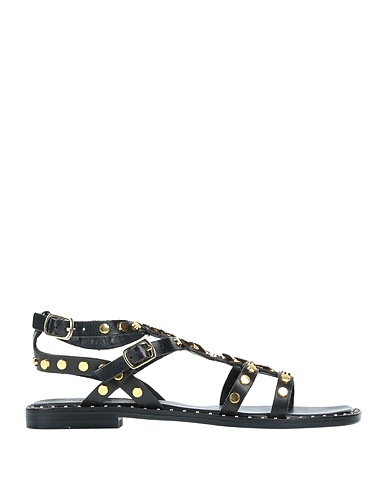 CAFèNOIR Sandals Black Soft Leather, Textile fibers
