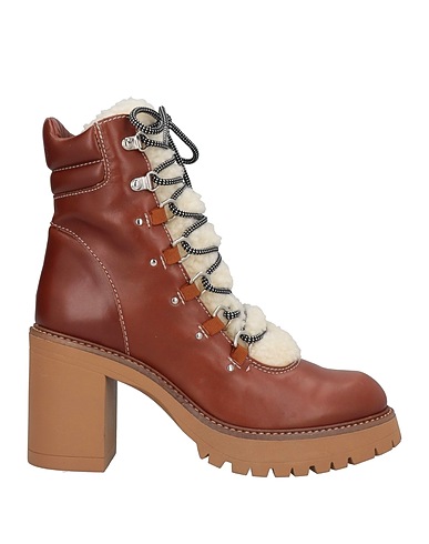 PINKO Ankle boot Tan Calfskin, Textile fibers