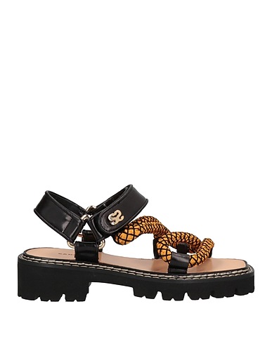 SANDRO Sandals Black Soft Leather, Textile fibers