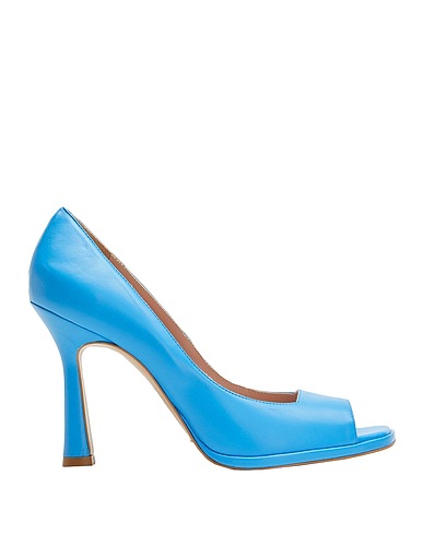 8 by YOOX Court LEATHER SQUARE OPEN-TOE PUMPS
 Azure 100% Soft Leather