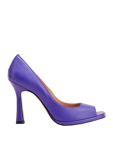 8 by YOOX Court LEATHER SQUARE OPEN-TOE PUMPS
 Purple 100% Soft Leather