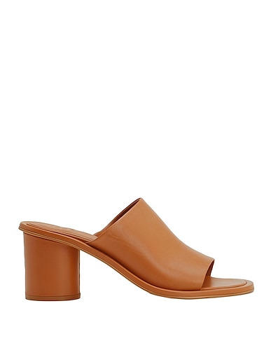 8 by YOOX Сандалии LEATHER BLOCK HEEL MULES Верблюжий 100% Овечья/козья кожа