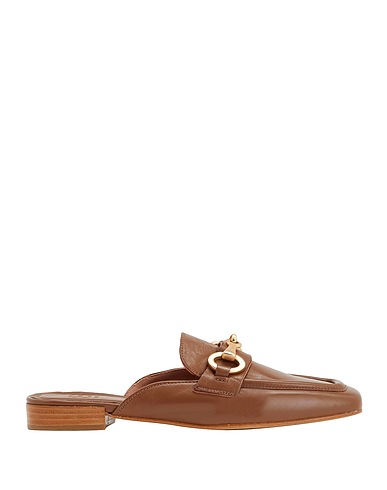 8 by YOOX Mules and clogs LEATHER SQUARE TOE PENNY LOAFERS WITH HORSEBIT
 Brown 100% Sheepskin