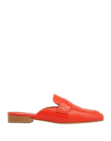 8 by YOOX Mules and clogs LEATHER SQUARE TOE PENNY LOAFERS
 Orange 100% Sheepskin