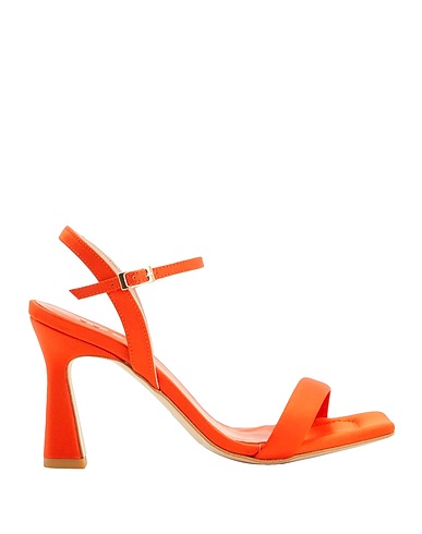 8 by YOOX Sandals LEATHER SQUARE TOE SPOOL-HEEL SANDA
 Orange 100% Polyester